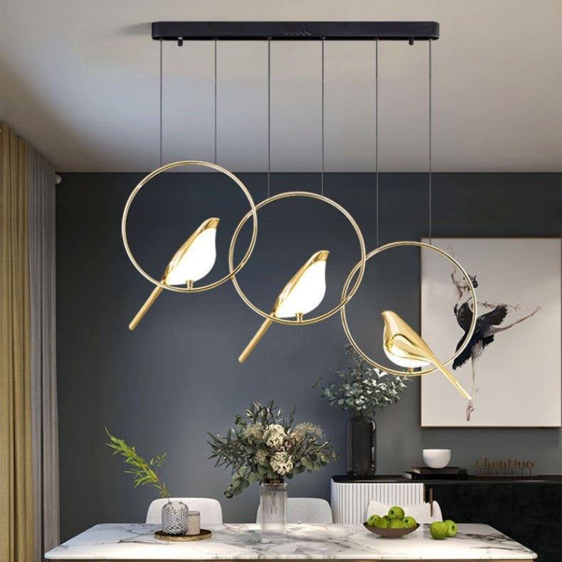 Lustre LED design oiseaux dorés