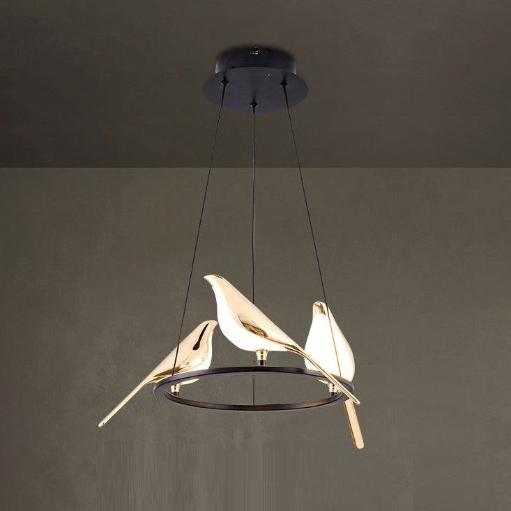 Lustre LED design oiseaux dorés
