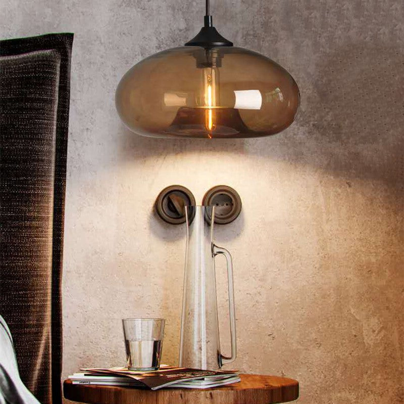 Suspension en verre teinté ovale