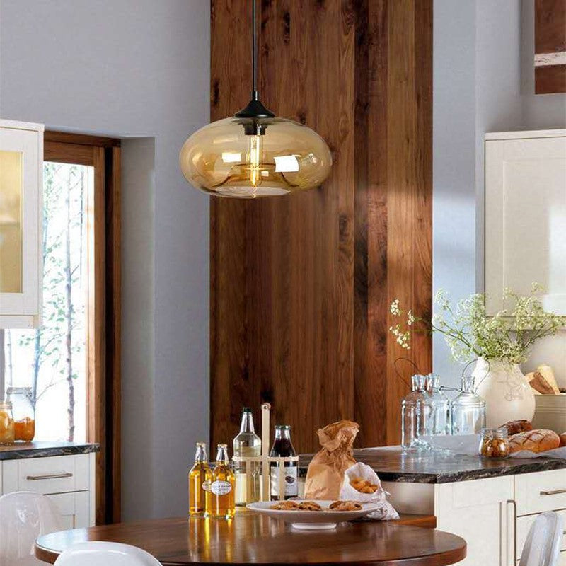 Suspension en verre teinté ovale