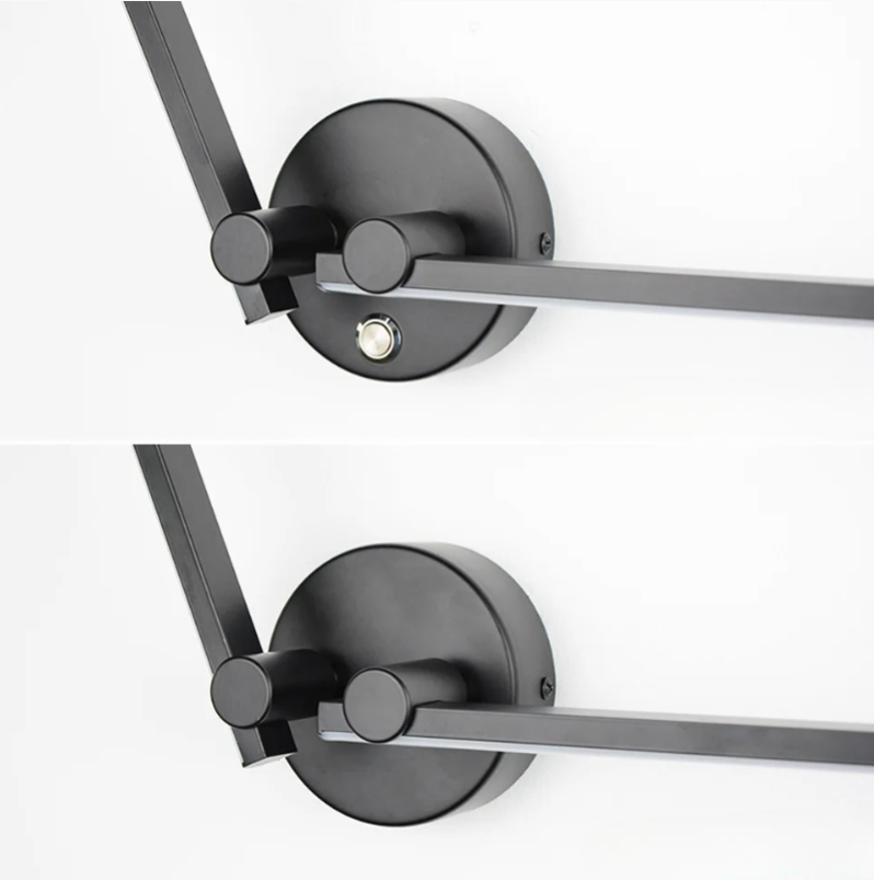 Applique mural rotative à 300° en aluminium en forme de tube noir à LED