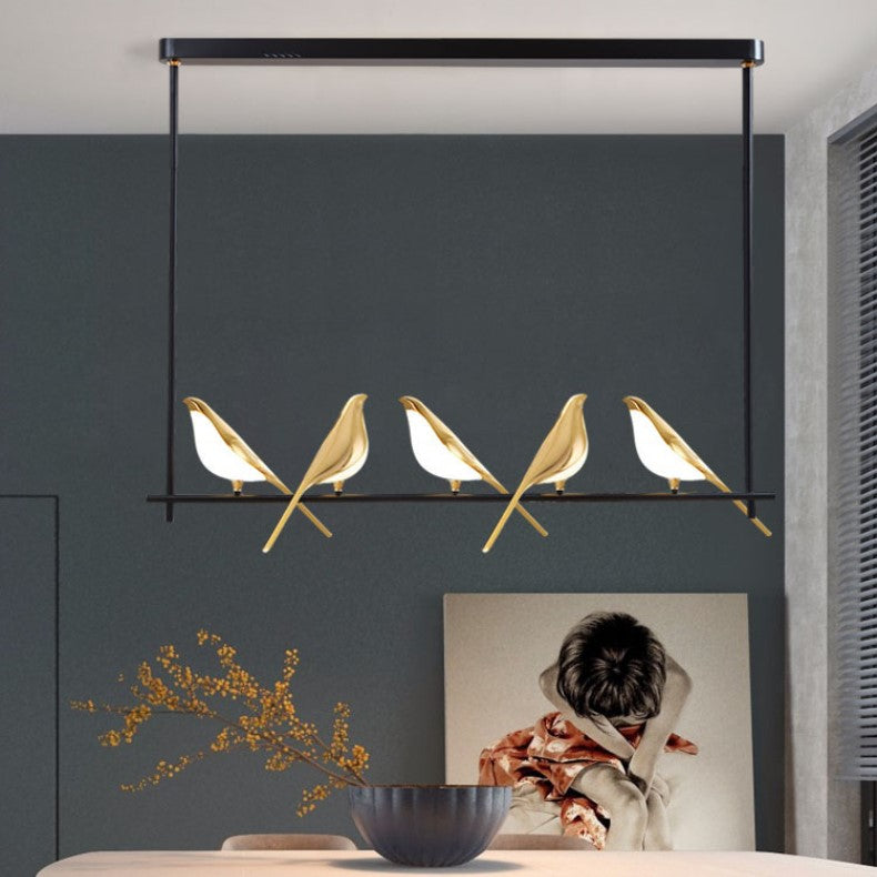 Lustre LED design oiseaux dorés