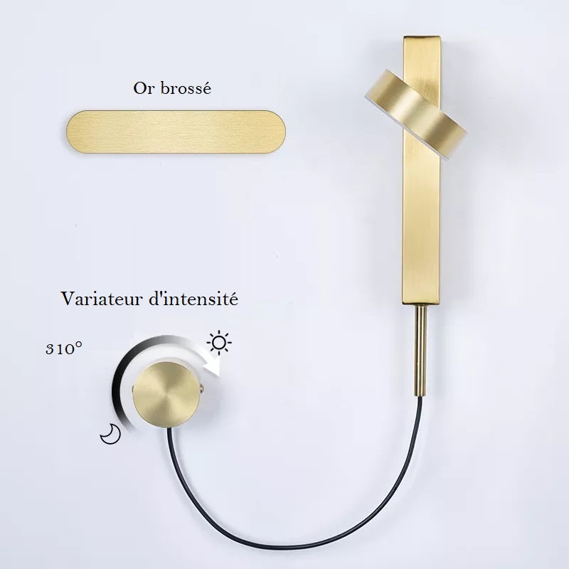 Lampe de chevet murale en aluminium brossé au design moderne avec variateur d’intensité