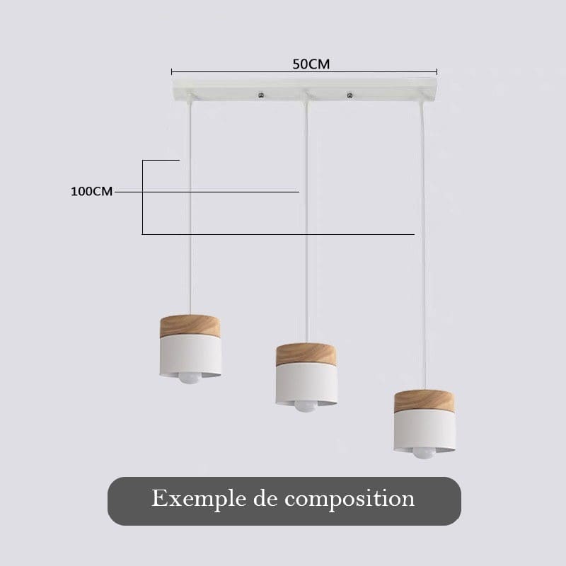 Lustre suspension bois et métal coloré style nordique