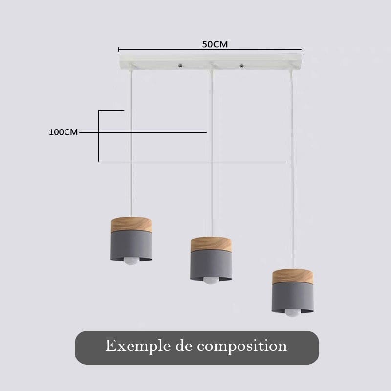 Lustre suspension bois et métal coloré style nordique