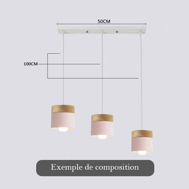 Lustre suspension bois et métal coloré style nordique