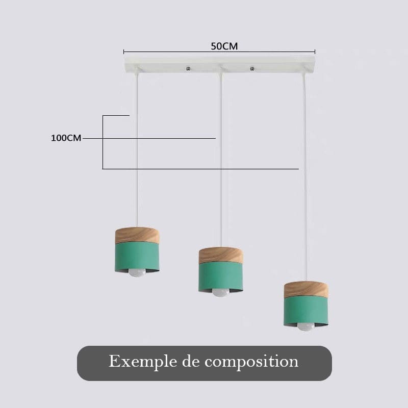 Lustre suspension bois et métal coloré style nordique