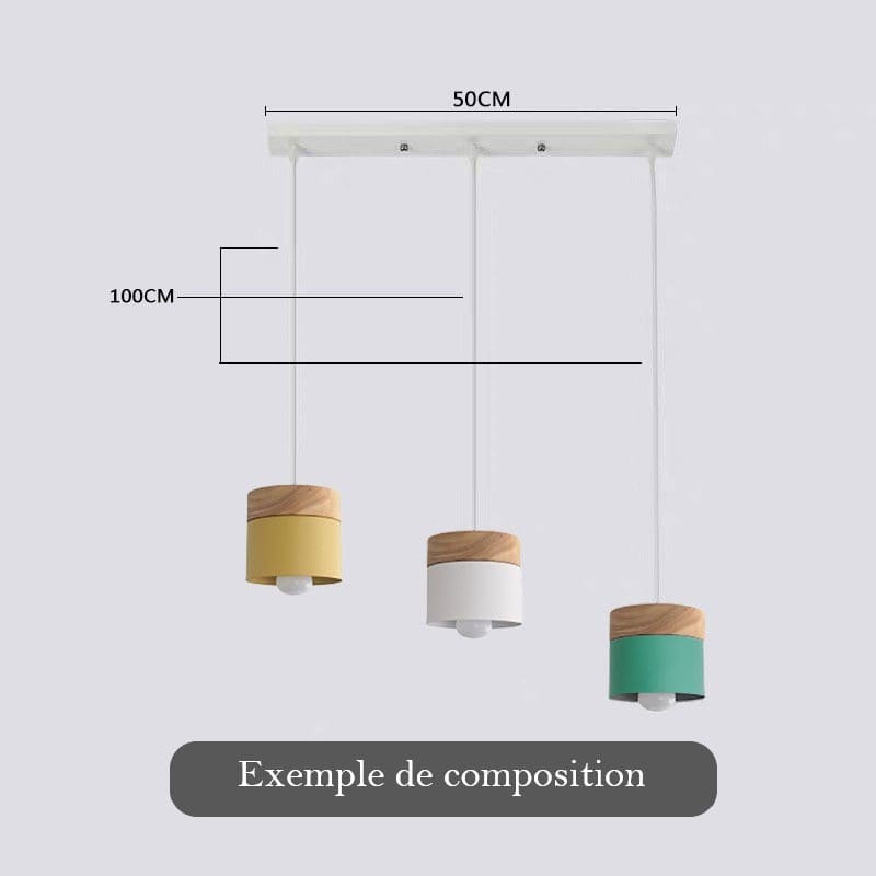 Lustre suspension bois et métal coloré style nordique