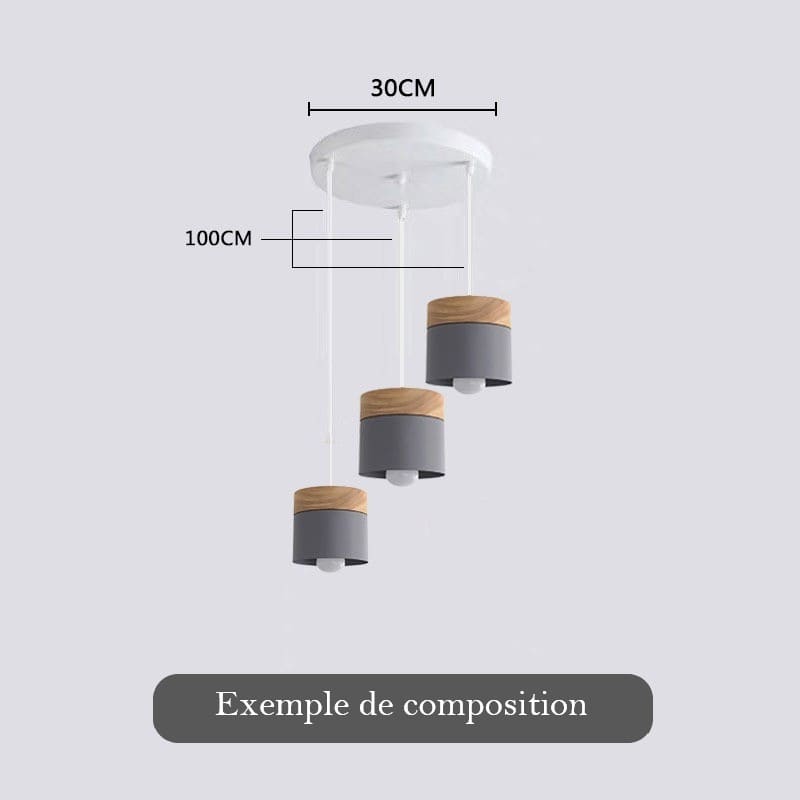 Lustre suspension bois et métal coloré style nordique