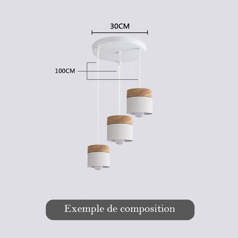 Lustre suspension bois et métal coloré style nordique