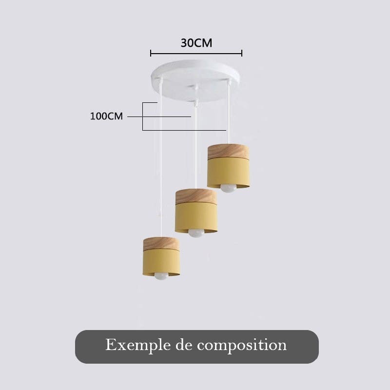 Lustre suspension bois et métal coloré style nordique
