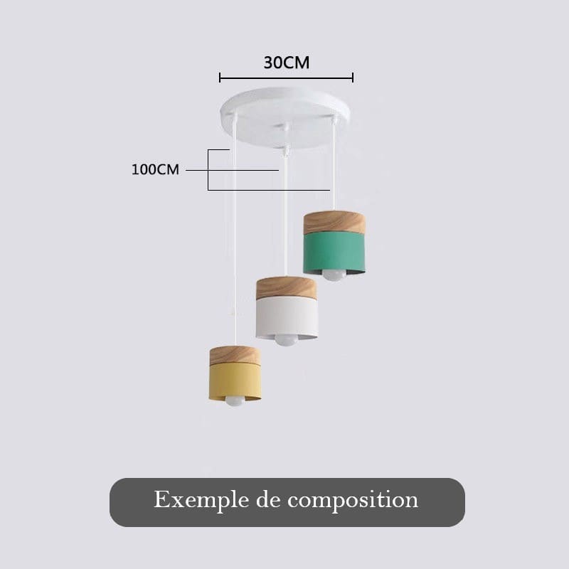 Lustre suspension bois et métal coloré style nordique