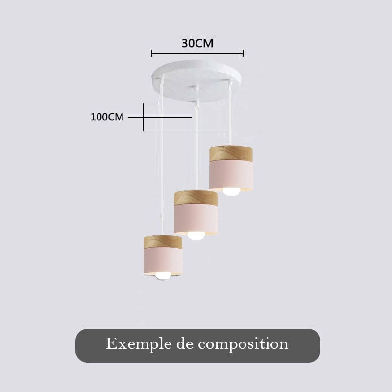 Lustre suspension bois et métal coloré style nordique