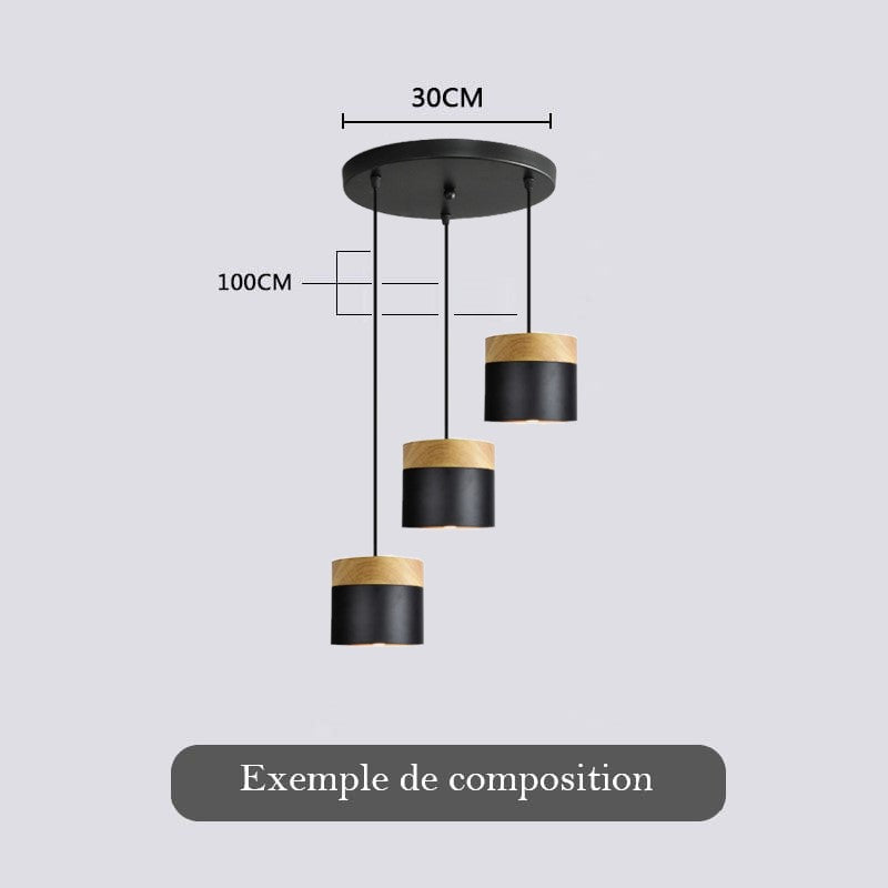 Lustre suspension bois et métal coloré style nordique