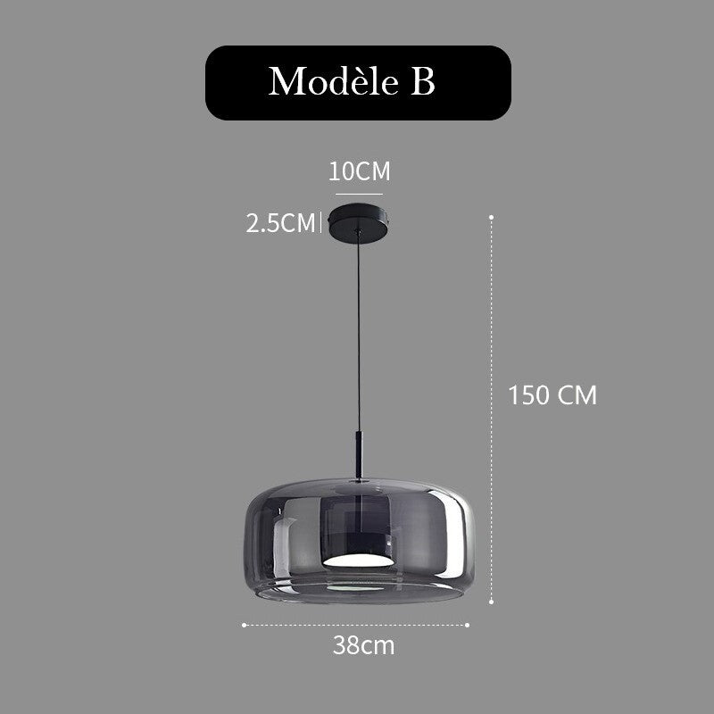 Suspension LED en verre teinté et fumé