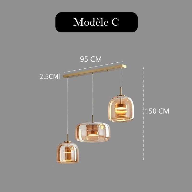 Suspension LED en verre teinté et fumé