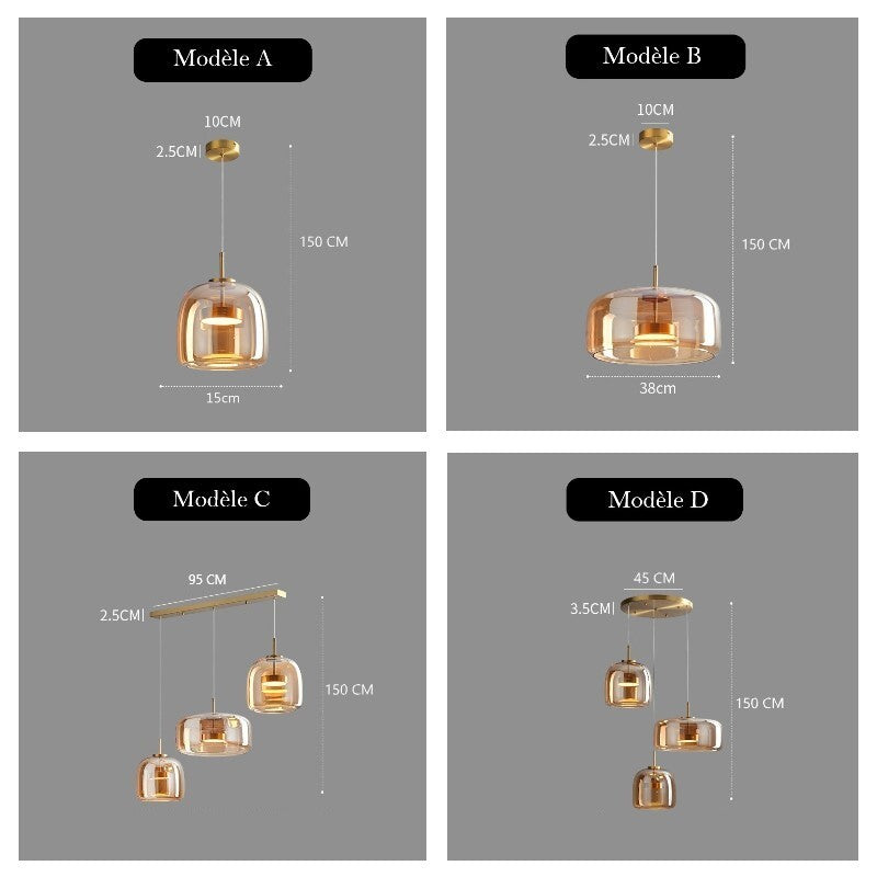 Suspension LED en verre teinté et fumé