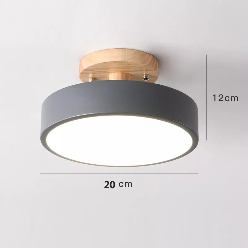 Plafonnier à LED rond en bois au design vintage et nordique