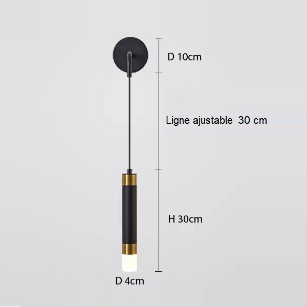 Applique murale pendante en aluminium noir et or au design moderne et minimaliste