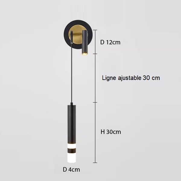 Applique murale pendante en aluminium noir et or au design moderne et minimaliste