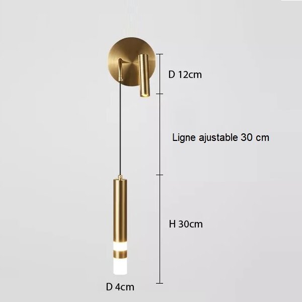 Applique murale pendante en aluminium noir et or au design moderne et minimaliste