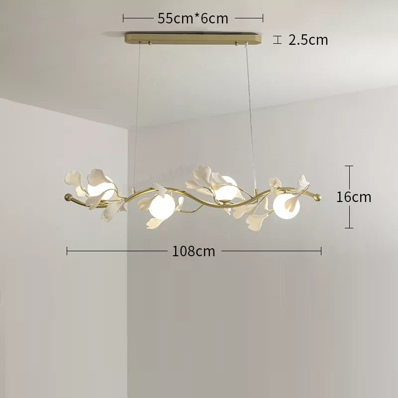 Suspension élégante en forme de pétale de feuille blanche et métal doré