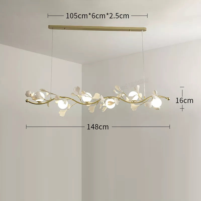 Suspension élégante en forme de pétale de feuille blanche et métal doré