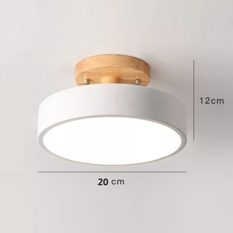 Plafonnier à LED rond en bois au design vintage et nordique