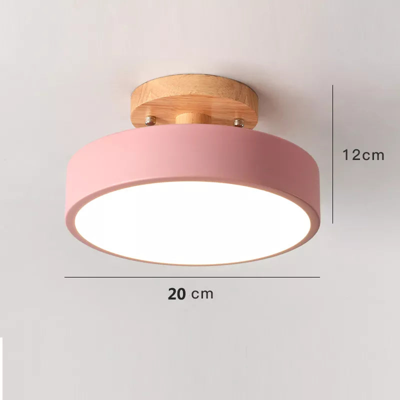Plafonnier à LED rond en bois au design vintage et nordique