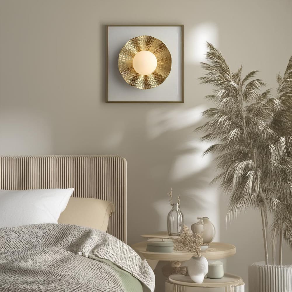 Applique murale - Cuivre martelé et boule de verre dépoli