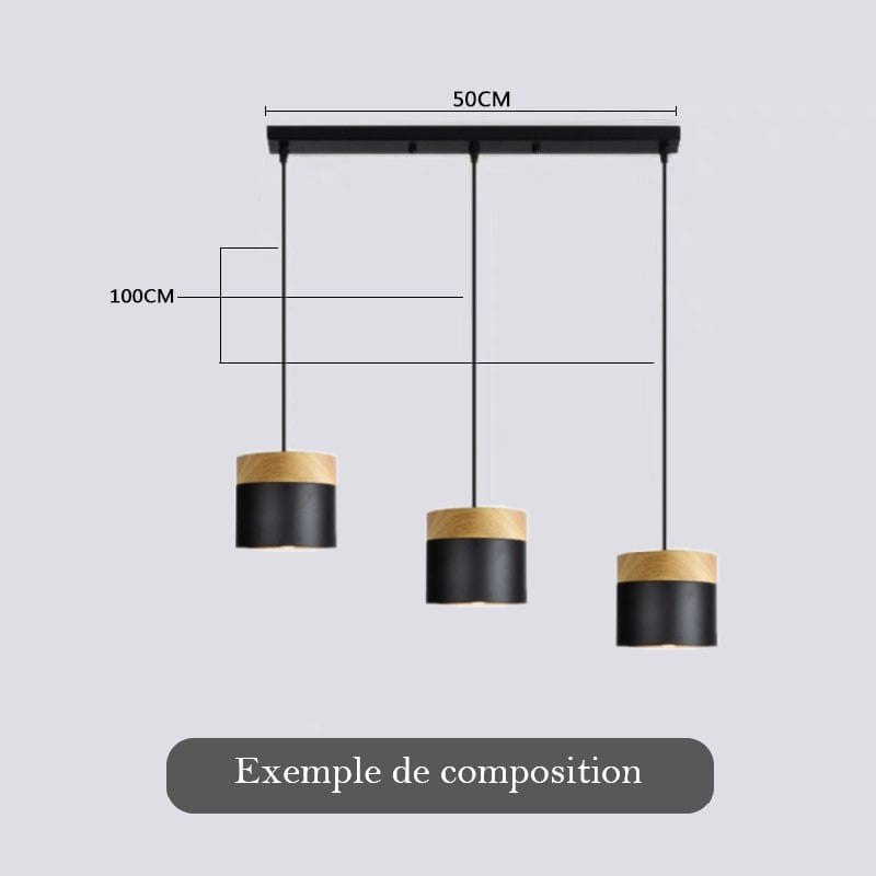 Lustre suspension bois et métal coloré style nordique