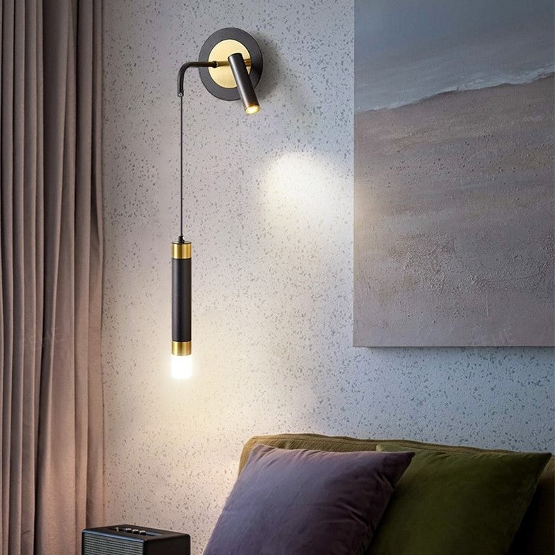 Applique murale pendante en aluminium noir et or au design moderne et minimaliste