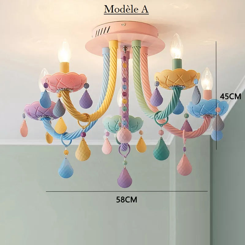 Lustre chandelier chambre enfant- arc en ciel multicolore