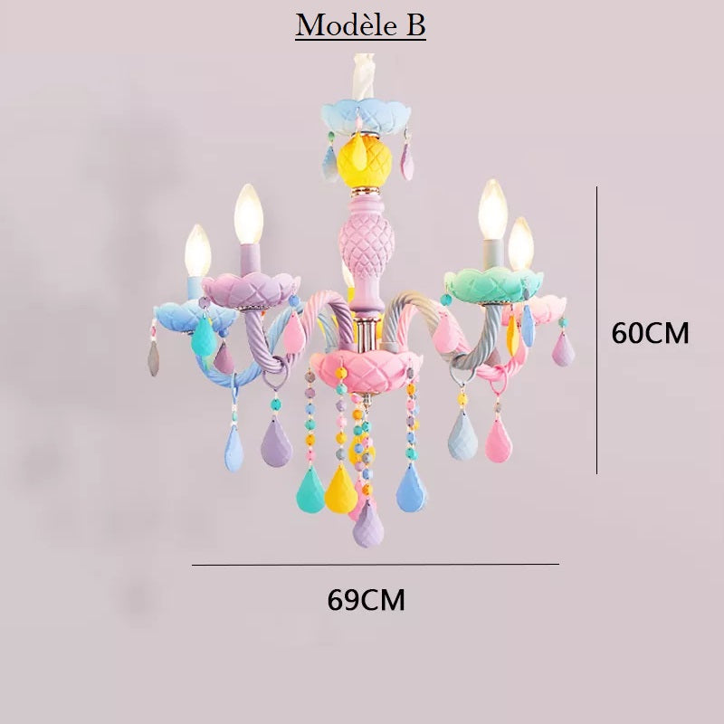 Lustre chandelier chambre enfant- arc en ciel multicolore