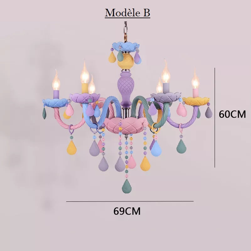 Lustre chandelier chambre enfant- arc en ciel multicolore
