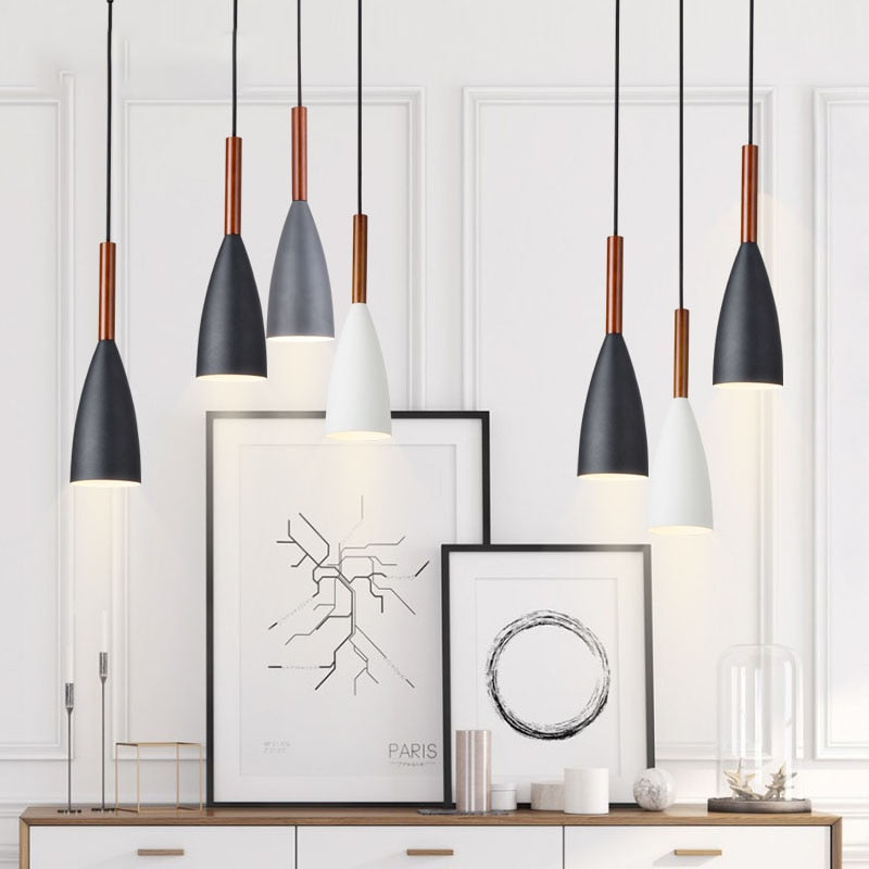 Suspension couleur aux choix en bois et aluminium au design nordique moderne en forme de bouteille