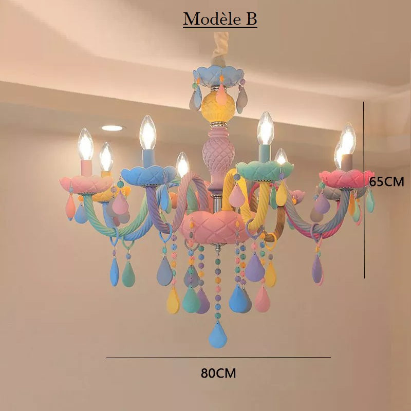 Lustre chandelier chambre enfant- arc en ciel multicolore