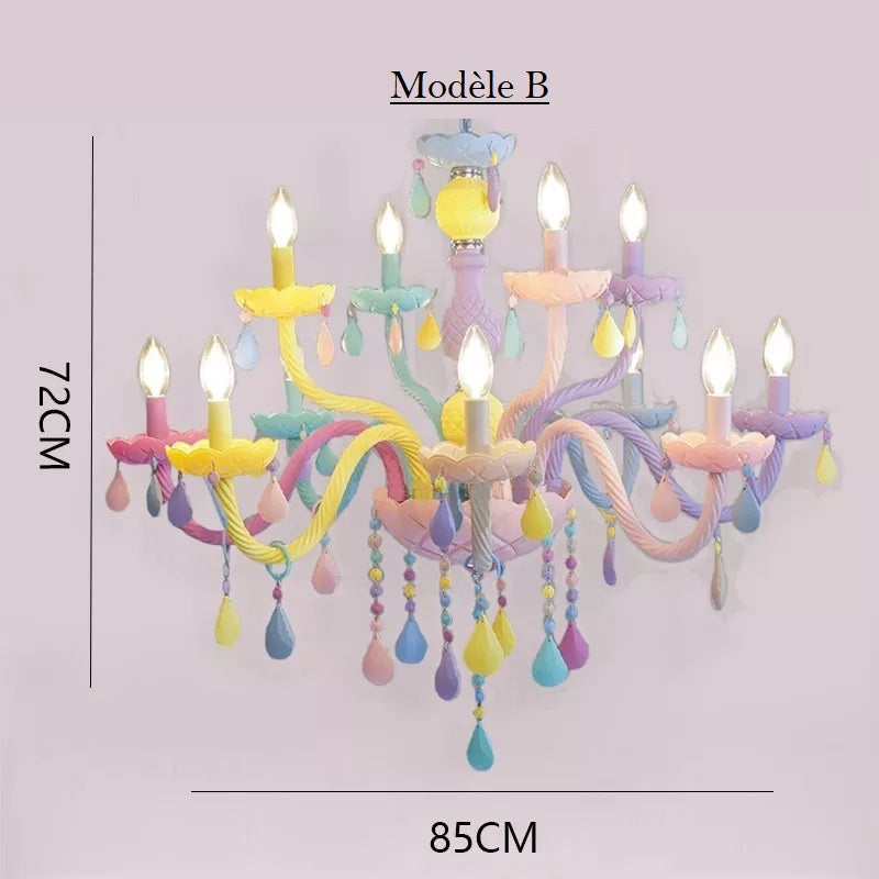 Lustre chandelier chambre enfant- arc en ciel multicolore