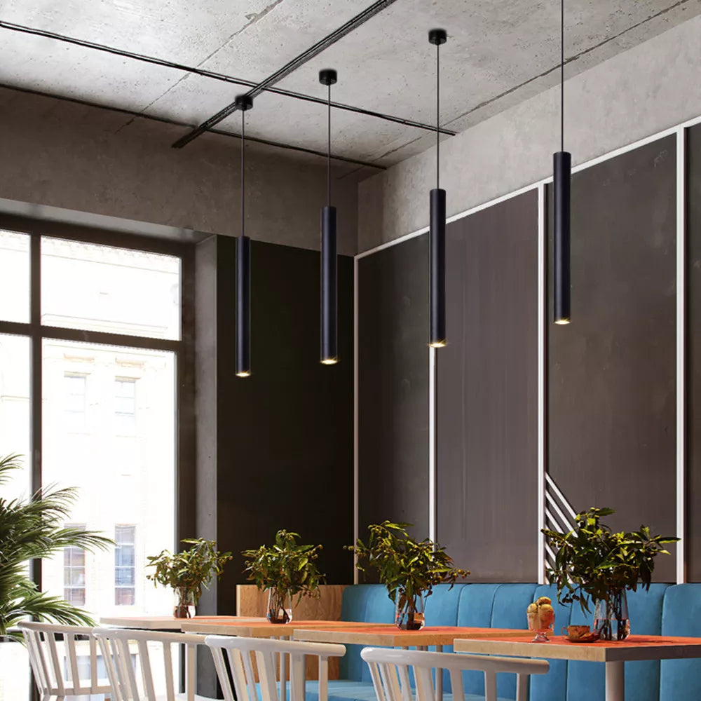 Suspension minimaliste en aluminium, design tube cylindrique
