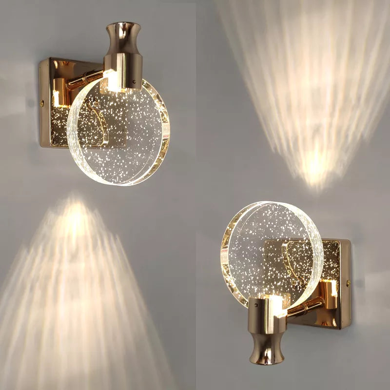 Applique murale ronde en métal et anneau de verre