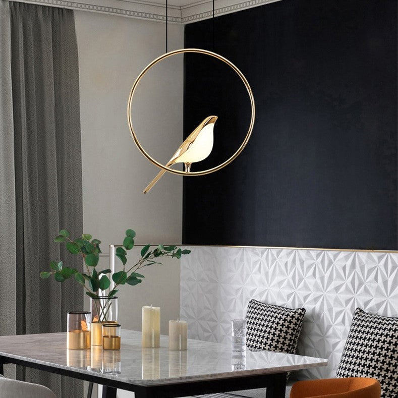 Lustre LED design oiseaux dorés