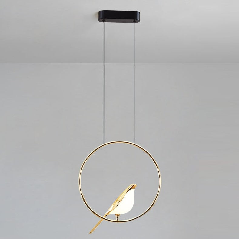 Lustre LED design oiseaux dorés