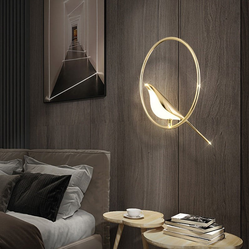 Lustre LED design oiseaux dorés