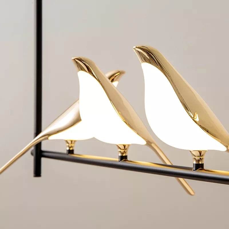 Lustre LED design oiseaux dorés