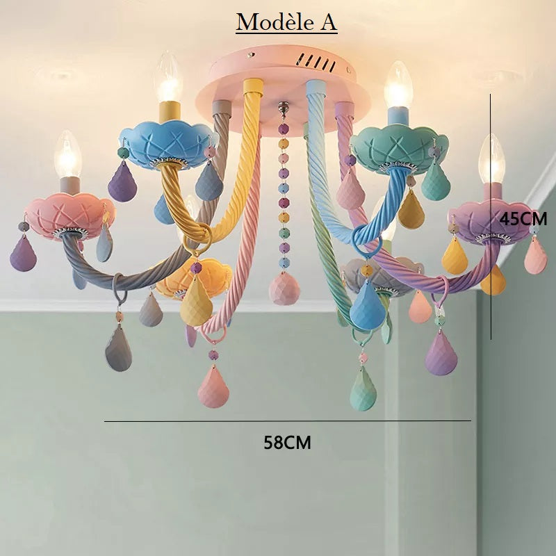 Lustre chandelier chambre enfant- arc en ciel multicolore