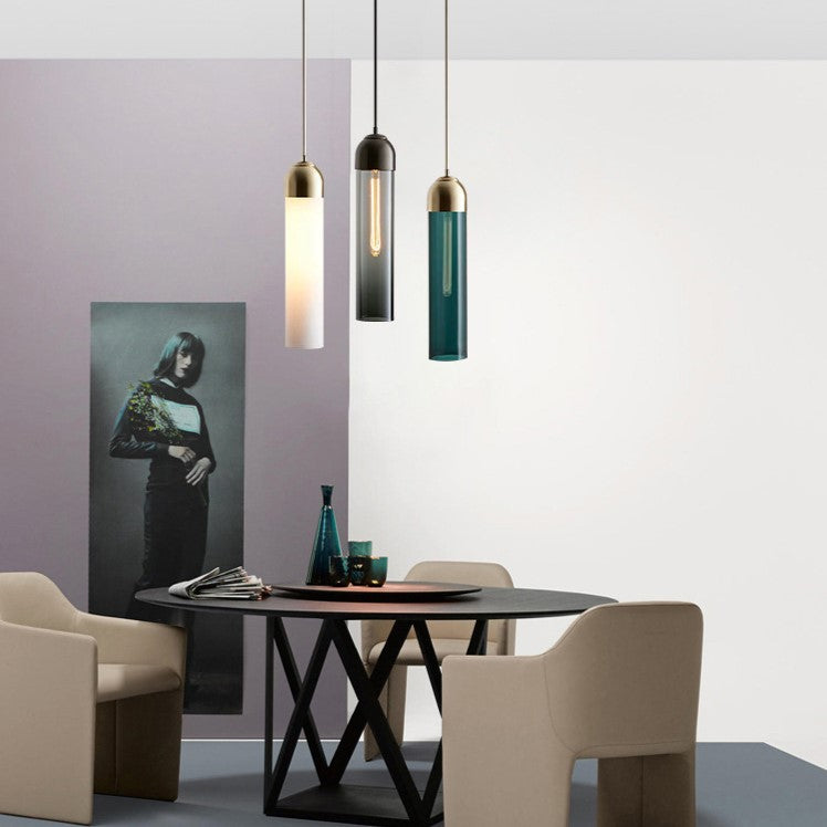 Suspension luxe en tube de verre cendre, dépoli, vert ou transparent