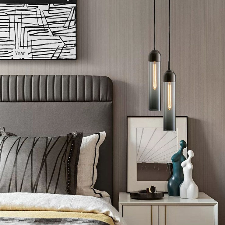 Suspension luxe en tube de verre cendre, dépoli, vert ou transparent