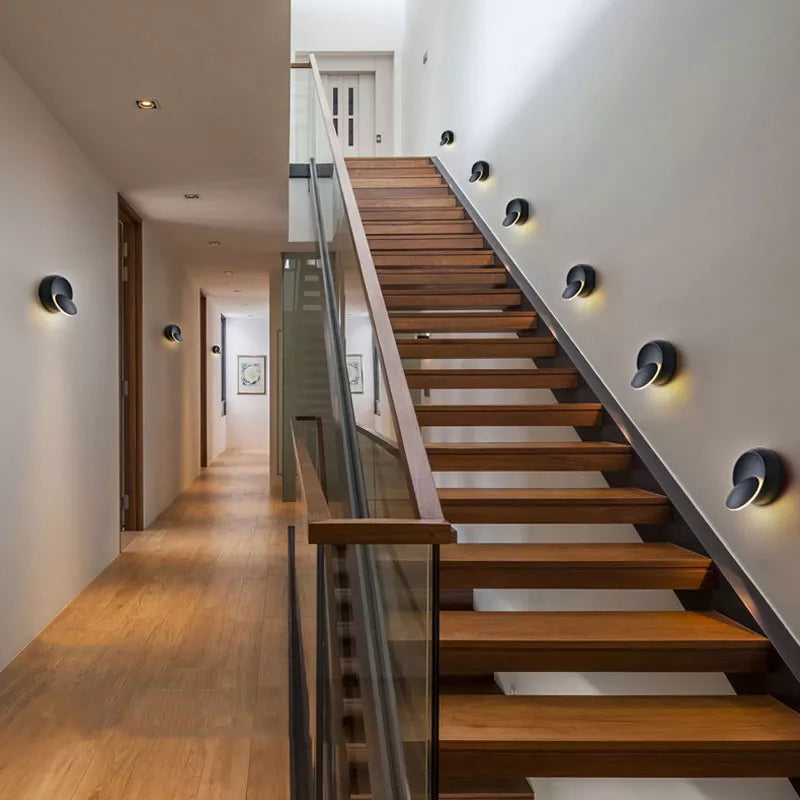 Applique murale LED ronde dorée rotative 360° au design moderne