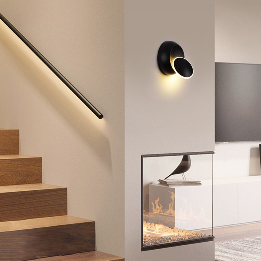Applique murale LED ronde dorée rotative 360° au design moderne