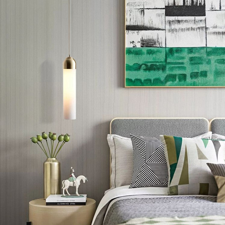 Suspension luxe en tube de verre cendre, dépoli, vert ou transparent